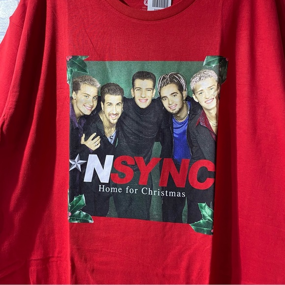 NEW - NSYNC Home For Christmas Album Cover Glitter Boyfriend Fit T-Shirt XL - Picture 4 of 7